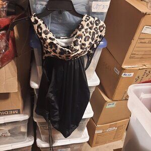 NEW TAG ! Holipick Women One Piece Tummy Control  Black Leopard Skirt Size XL